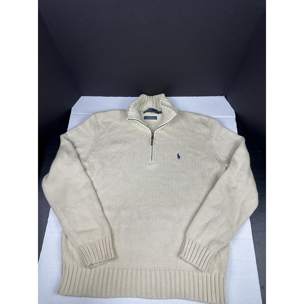 Vintage Polo Ralph Lauren Ivory/Cream Mens Cotton Mock Neck Sweater